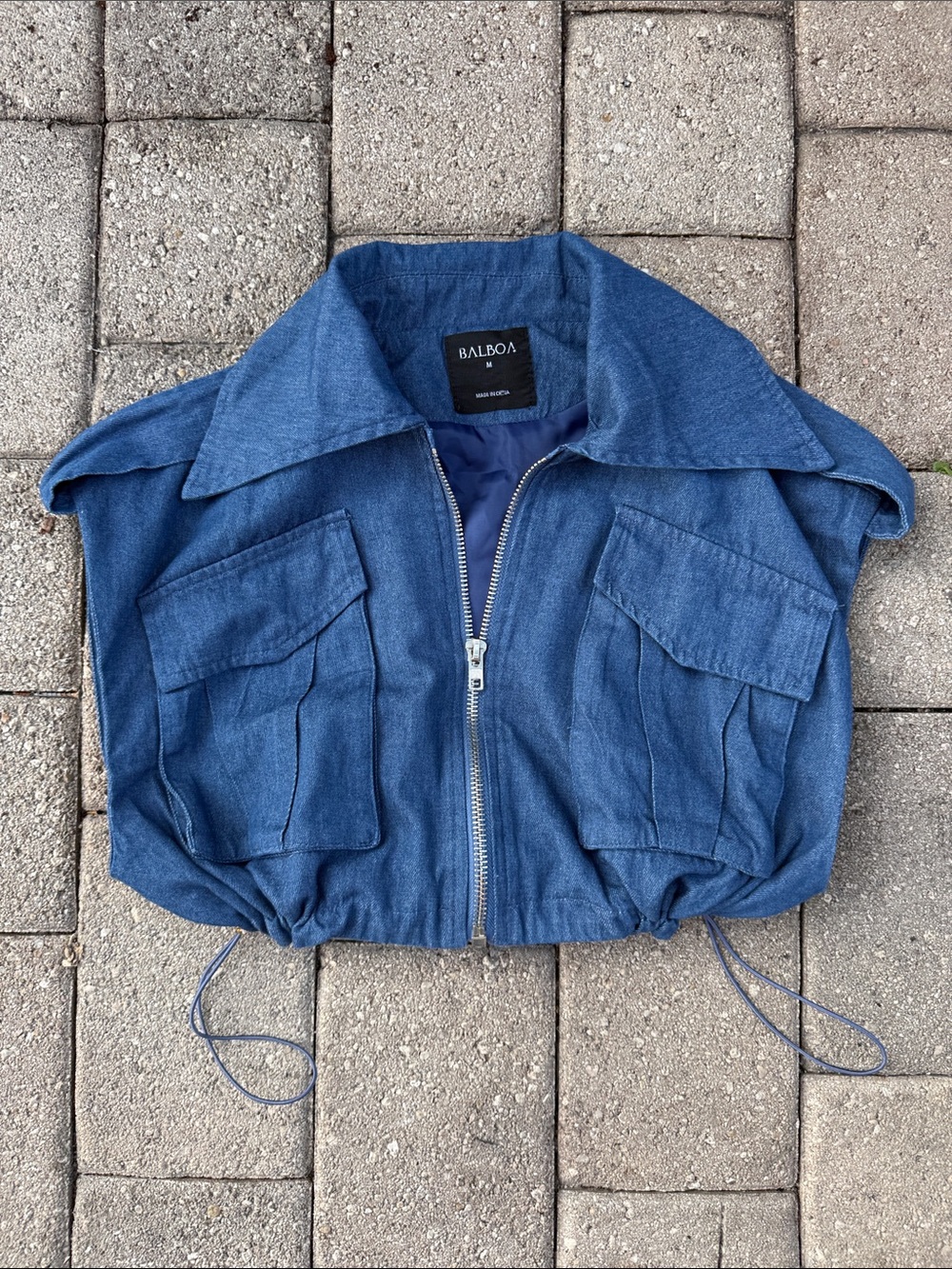 BALBOA Blue Denim Zip Front Crop Jacket